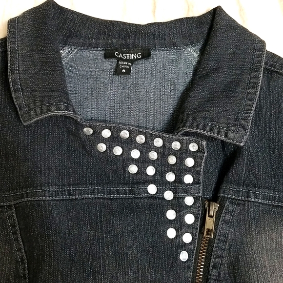 Cropped Dark Denim Jean Jacket w/ Studs Small - Picture 5 of 10